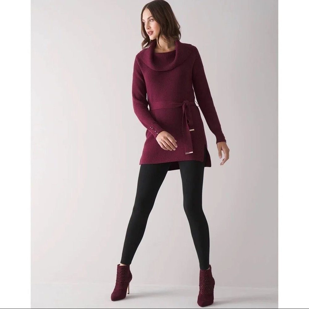 WHBM Maroon Sweater Tunic with Tie Belt (Size M)